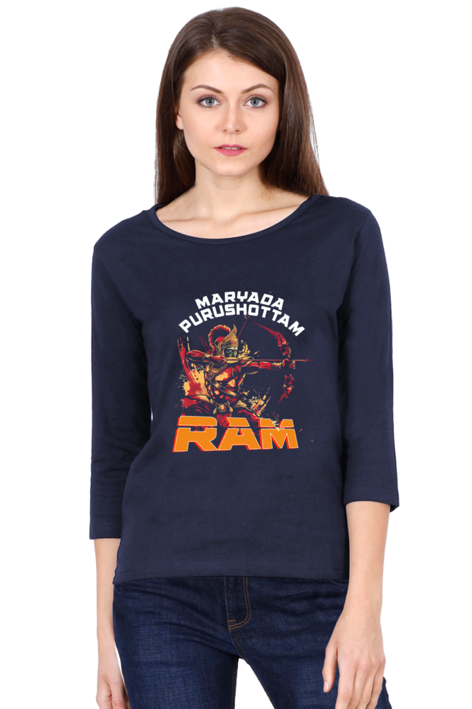 Ram Ji Divine Protector Round Neck Full Sleeve T-Shirts for Women Vastrdhamm