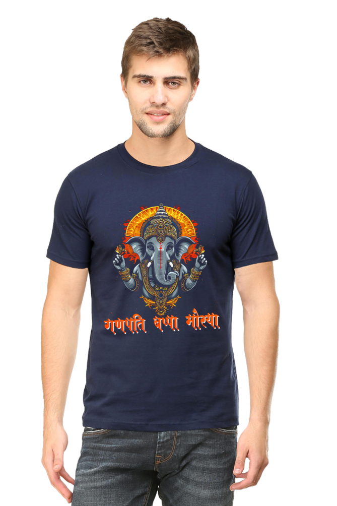 Jai Ganesha Blessings Round Neck Half Sleeve Classic T-Shirts for Men Vastrdhamm