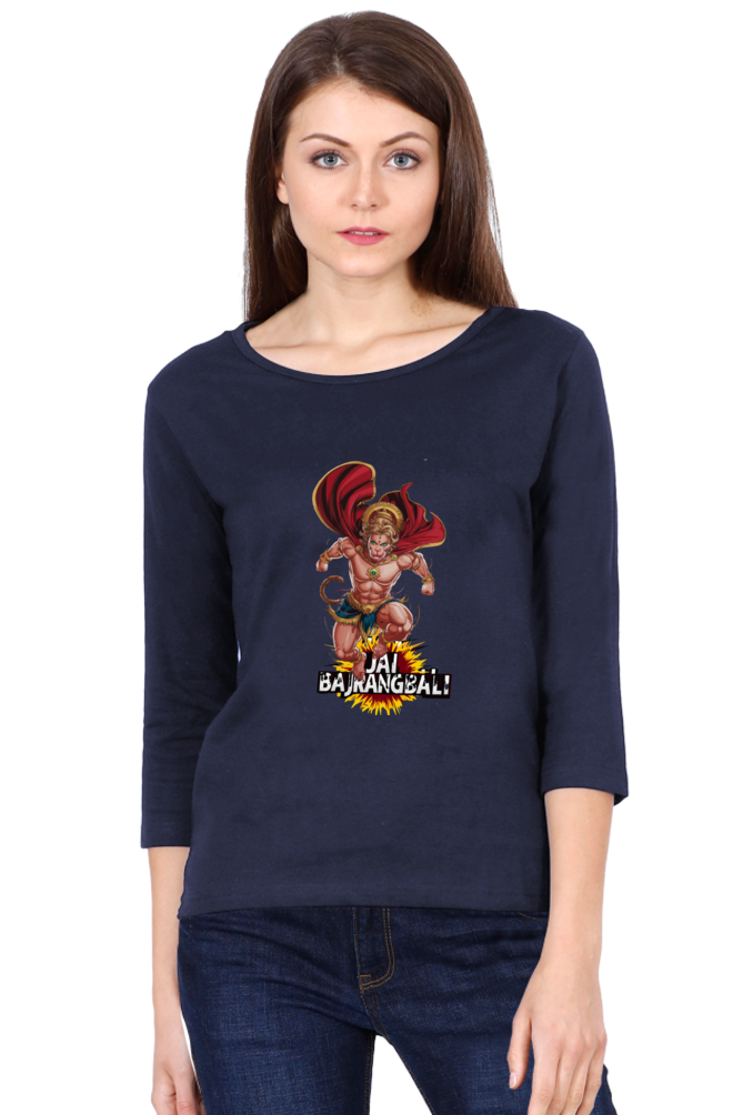 Hanuman Devotional HeroRound Neck Full Sleeve T-Shirts for Women Vastrdhamm