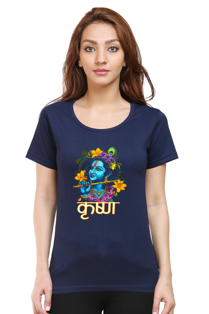 Shree Krishan Govardhan Protector Round Neck Half Sleeve Classic T-Shirts for Women Vastrdhamm