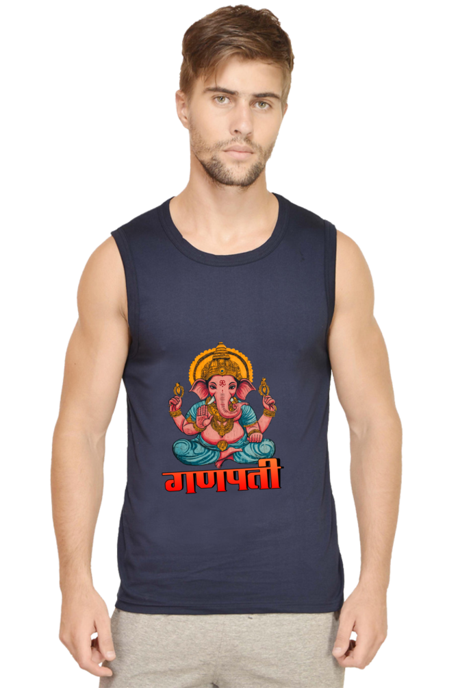 Jai Ganesha Victory Round Neck Sleeveless T-Shirts for Men Vastrdhamm