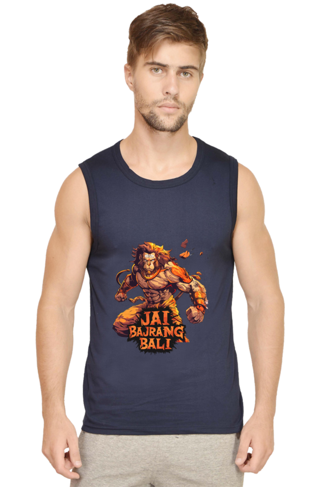 Hanuman Devotee Round Neck Sleeveless T-Shirts for Men Vastrdhamm