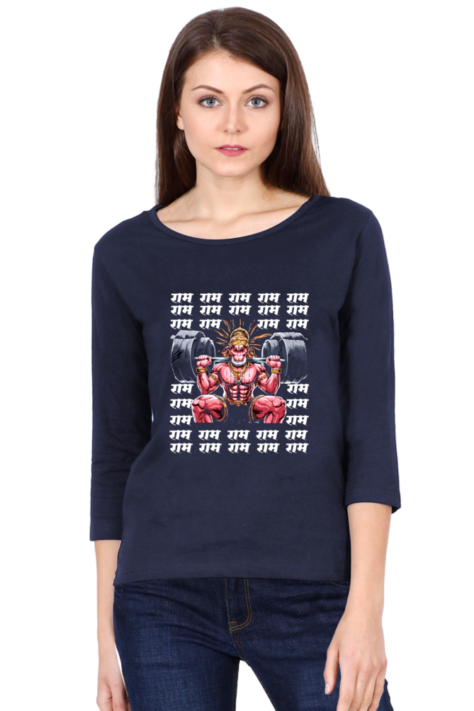 Hanuman Sacred WarriorRound Neck Full Sleeve T-Shirts for Women Vastrdhamm