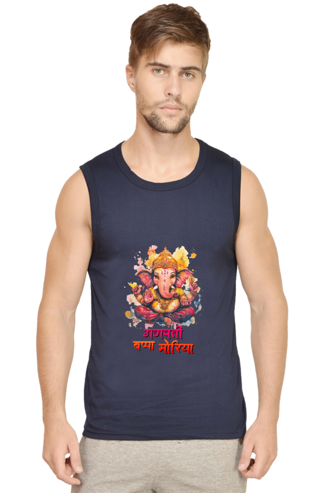 Ganesha Wisdom Round Neck Sleeveless T-Shirts for Men Vastrdhamm