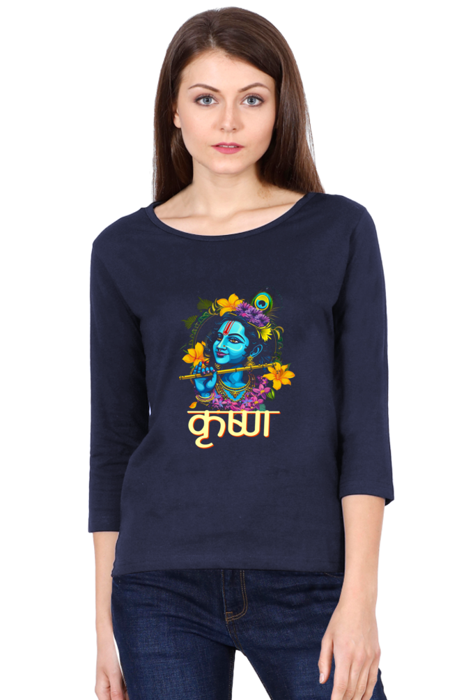 Shree Krishan Govardhan Protector Round Neck Full Sleeve T-Shirts for Women Vastrdhamm