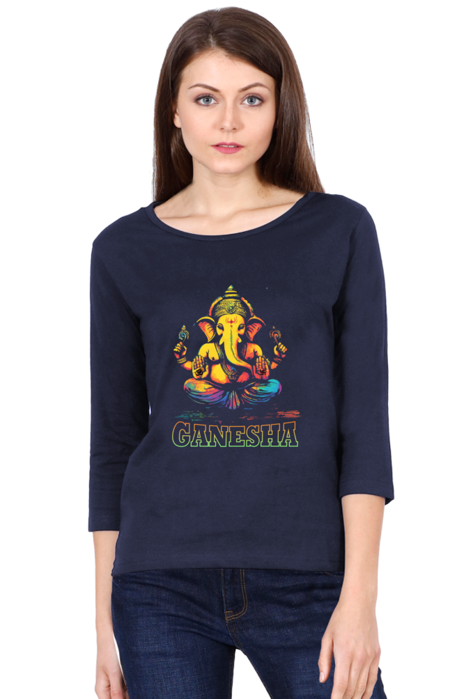 Ganesha WisdomRound Neck Full Sleeve T-Shirts for Women Vastrdhamm