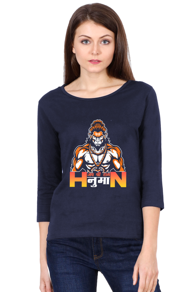 Hanuman Divine AscendancyRound Neck Full Sleeve T-Shirts for Women Vastrdhamm