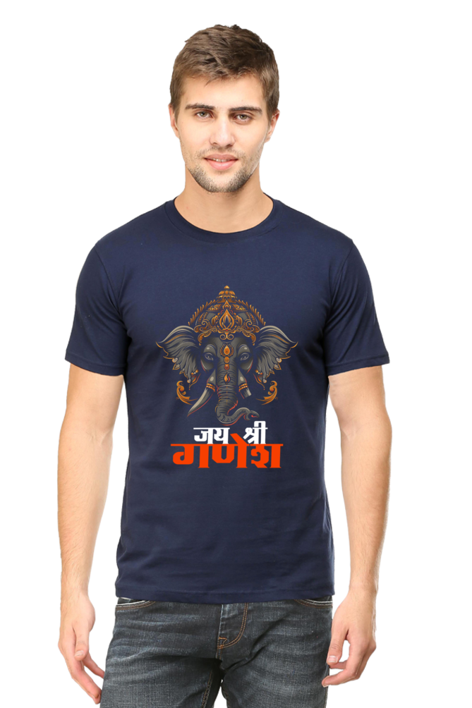 Ganesha Devotion Round Neck Half Sleeve Classic T-Shirts for Men Vastrdhamm