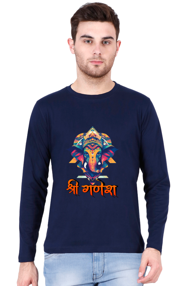 Jai Ganesha Protector Round Neck Full Sleeve T-Shirts for Men Vastrdhamm