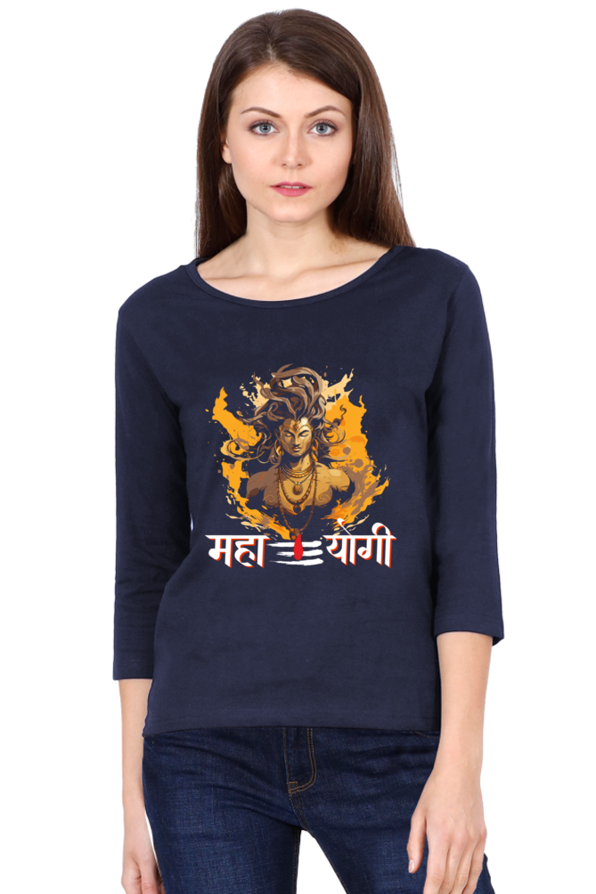 Shiv Ji Divine Power Round Neck Full Sleeve T-Shirts for Women Vastrdhamm