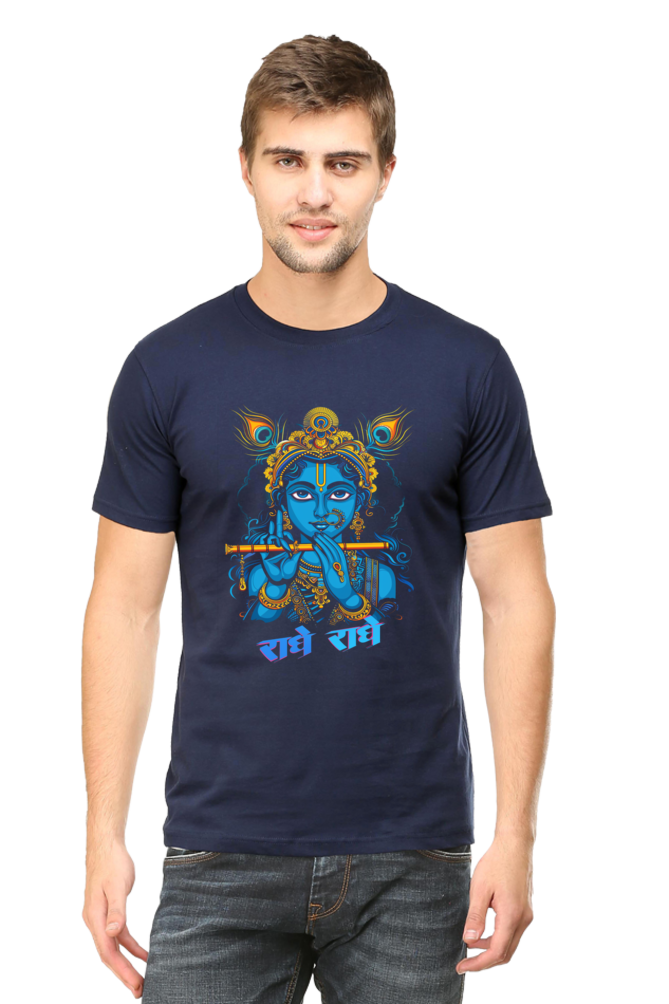 Shree Krishan Flute Melody Round Neck Half Sleeve Classic T-Shirts for Men Vastrdhamm