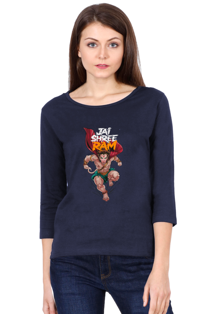 Hanuman Devotional PowerRound Neck Full Sleeve T-Shirts for Women Vastrdhamm