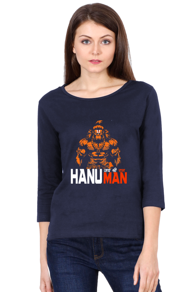 Hanuman Unyielding StrengthRound Neck Full Sleeve T-Shirts for Women Vastrdhamm