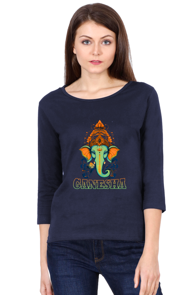 Ganesha ProtectorRound Neck Full Sleeve T-Shirts for Women Vastrdhamm