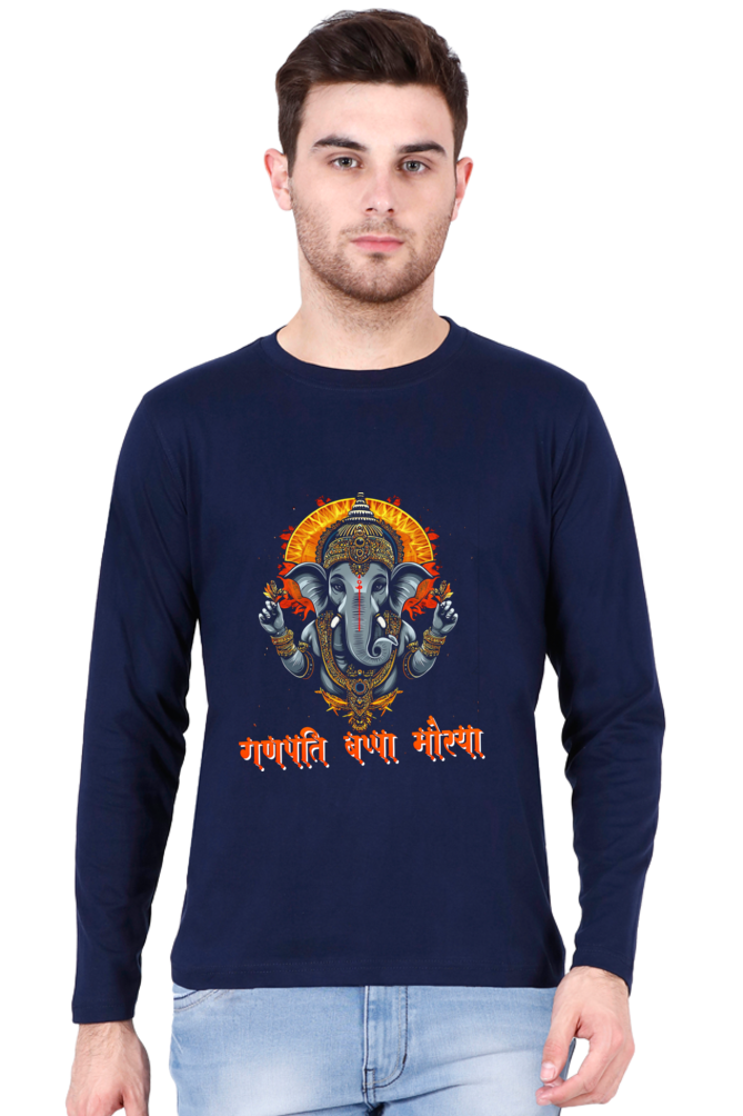 Jai Ganesha Blessings Round Neck Full Sleeve T-Shirts for Men Vastrdhamm