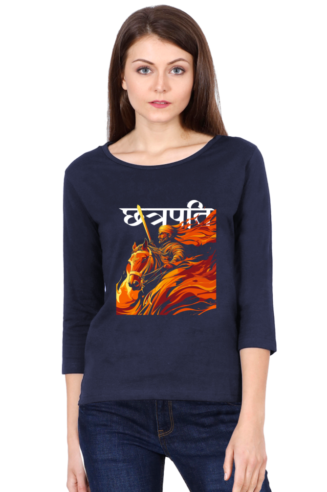 Shivaji Maharaj Legacy Round Neck Full Sleeve T-Shirts for Women Vastrdhamm