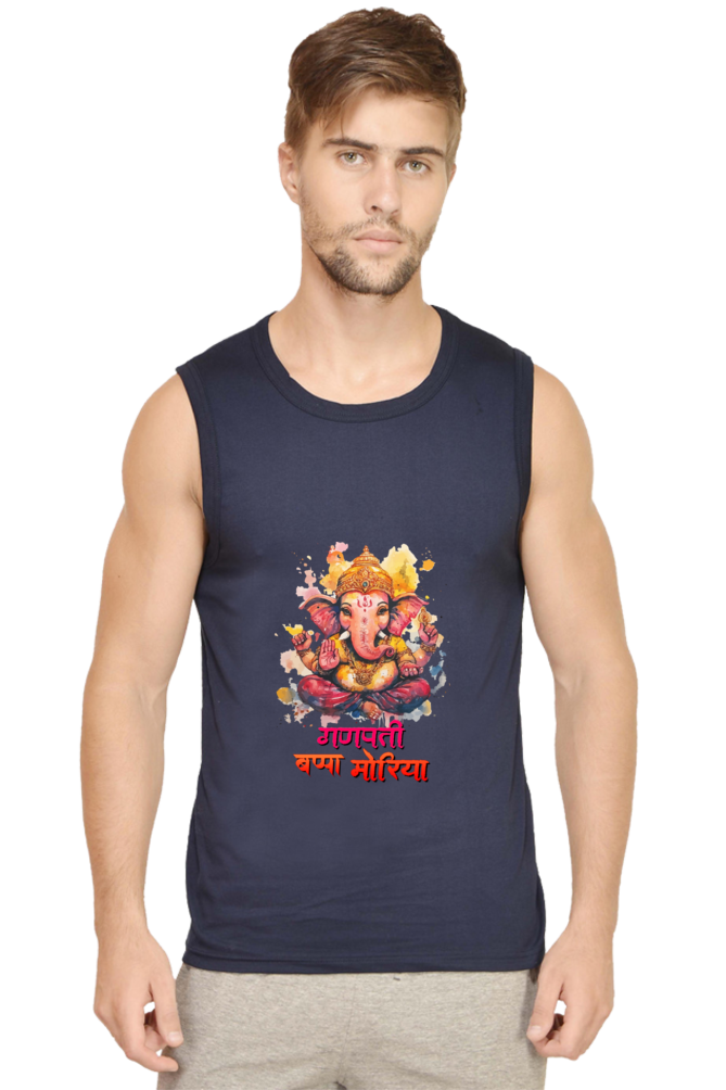 Ganesha Wisdom Round Neck Sleeveless T-Shirts for Men Vastrdhamm