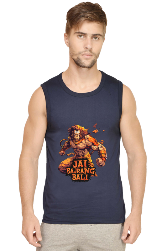 Hanuman Devotee Round Neck Sleeveless T-Shirts for Men Vastrdhamm