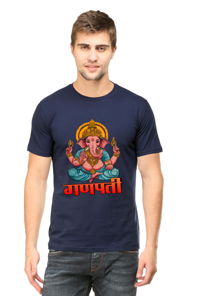 Jai Ganesha Victory Round Neck Half Sleeve Classic T-Shirts for Men Vastrdhamm