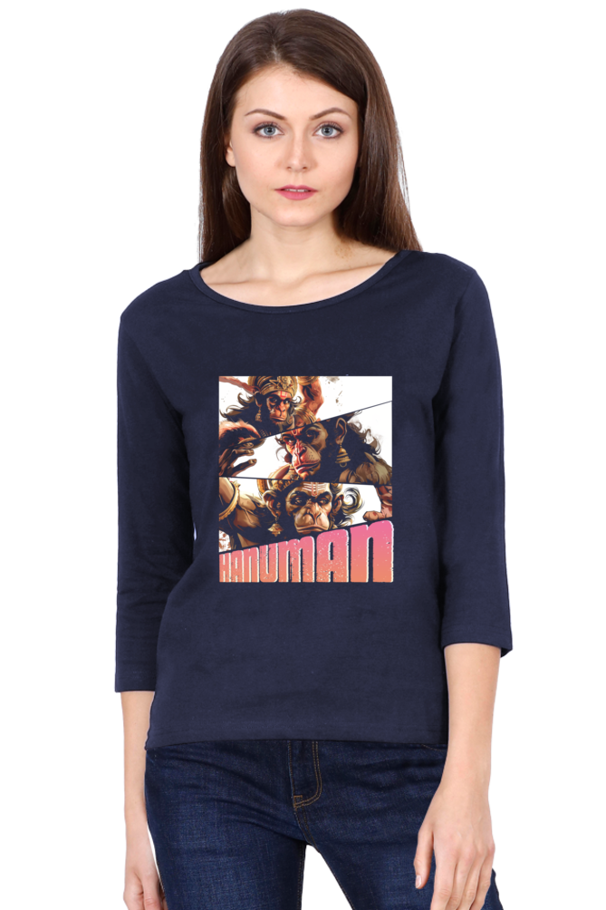 Hanuman Celestial GuardianRound Neck Full Sleeve T-Shirts for Women Vastrdhamm