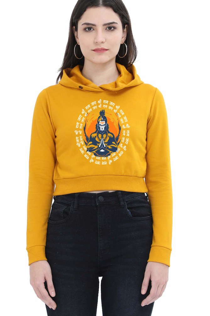 Hanuman Devotional PowerCrop Hoodies for Women Vastrdhamm