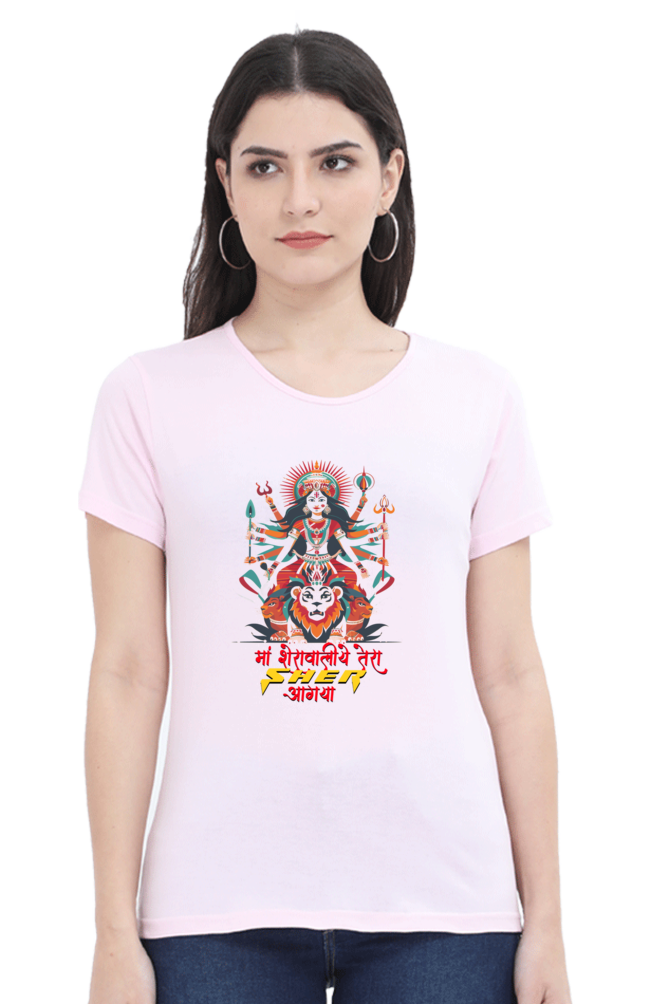 Maa Durga Warrior Round Neck Half Sleeve Classic T-Shirts for Women Vastrdhamm