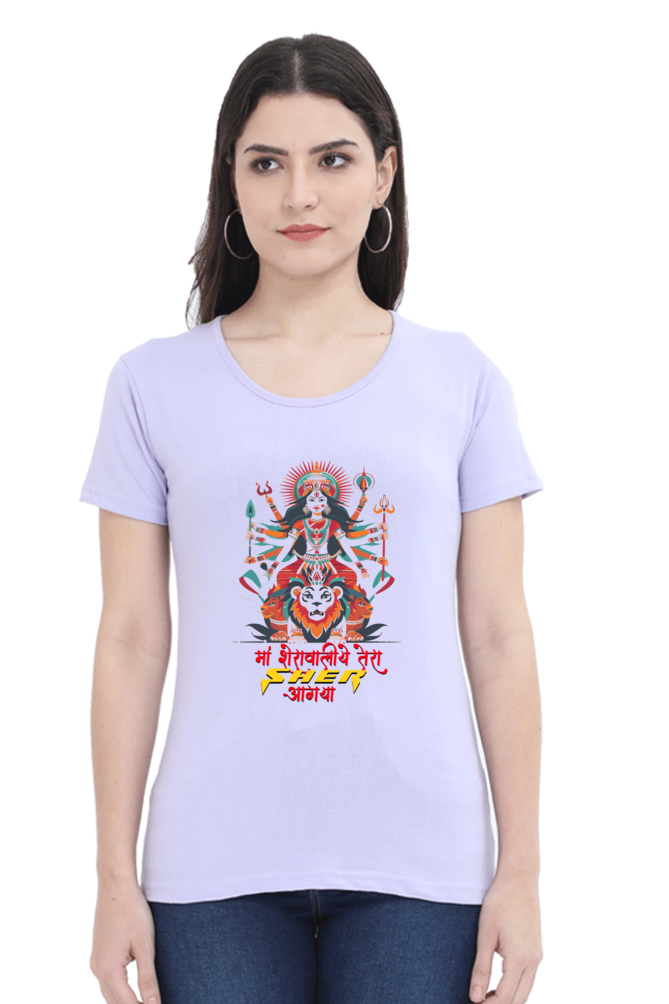 Maa Durga Warrior Round Neck Half Sleeve Classic T-Shirts for Women Vastrdhamm