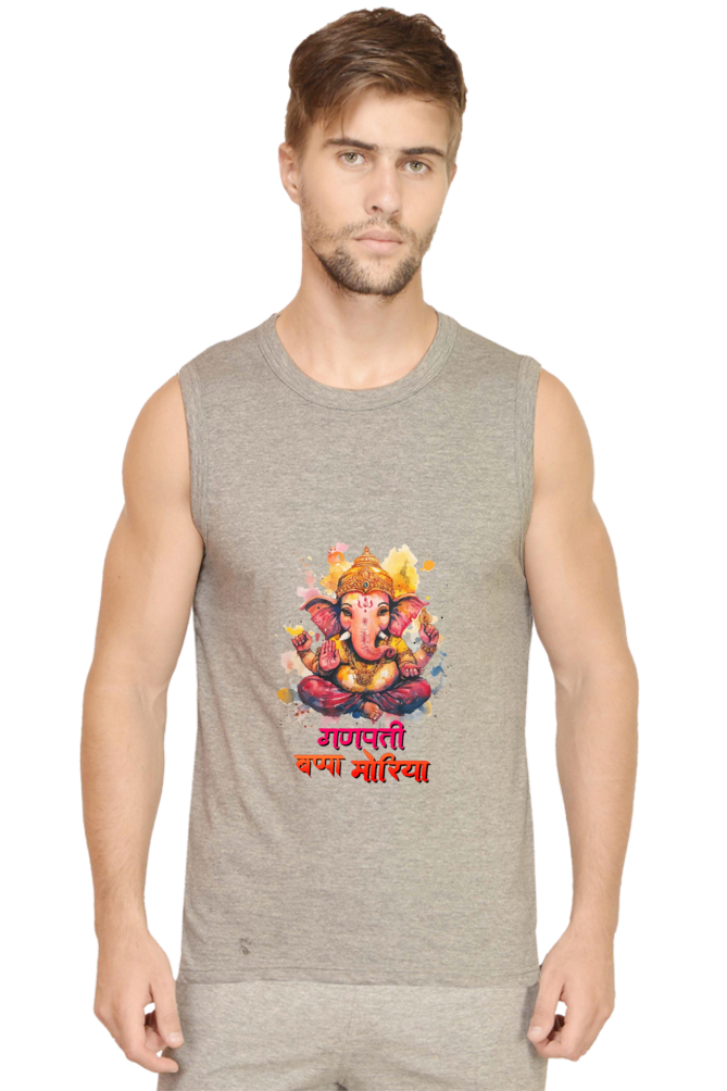 Ganesha Wisdom Round Neck Sleeveless T-Shirts for Men Vastrdhamm