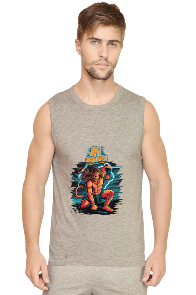 Hanuman Sacred Might Round Neck Sleeveless T-Shirts for Men Vastrdhamm