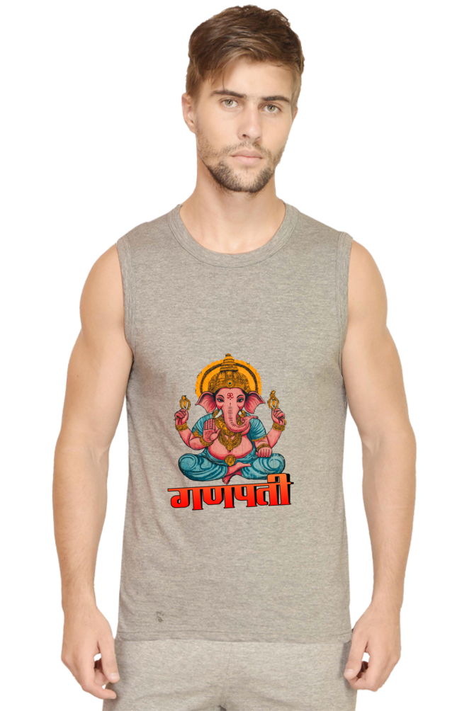 Jai Ganesha Victory Round Neck Sleeveless T-Shirts for Men Vastrdhamm