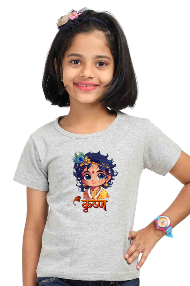 Shree Krishan Flute Melody Round Neck Half Sleeve Classic T-Shirts for Girl Vastrdhamm