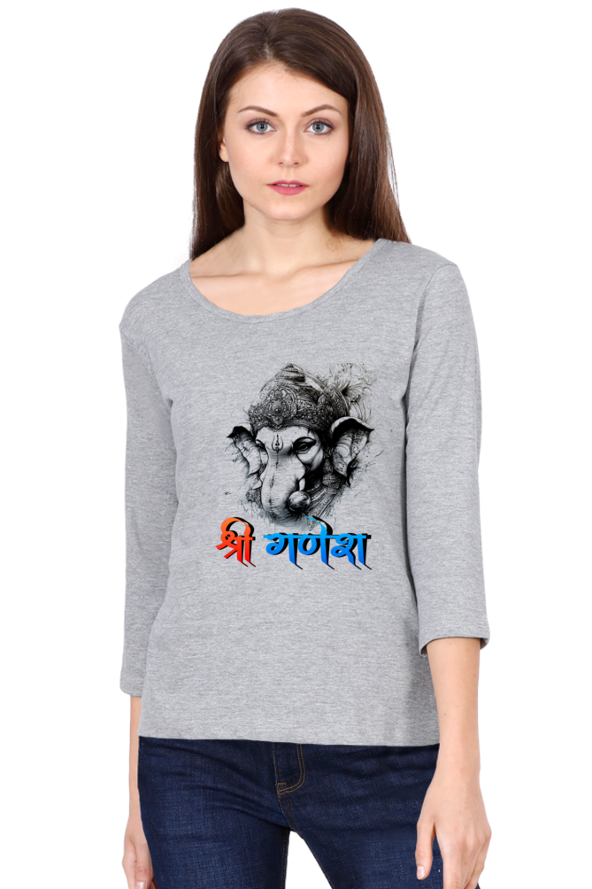 Jai Ganesha GloryRound Neck Full Sleeve T-Shirts for Women Vastrdhamm