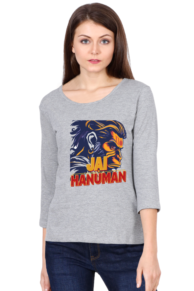 Hanuman Heroic StrengthRound Neck Full Sleeve T-Shirts for Women Vastrdhamm