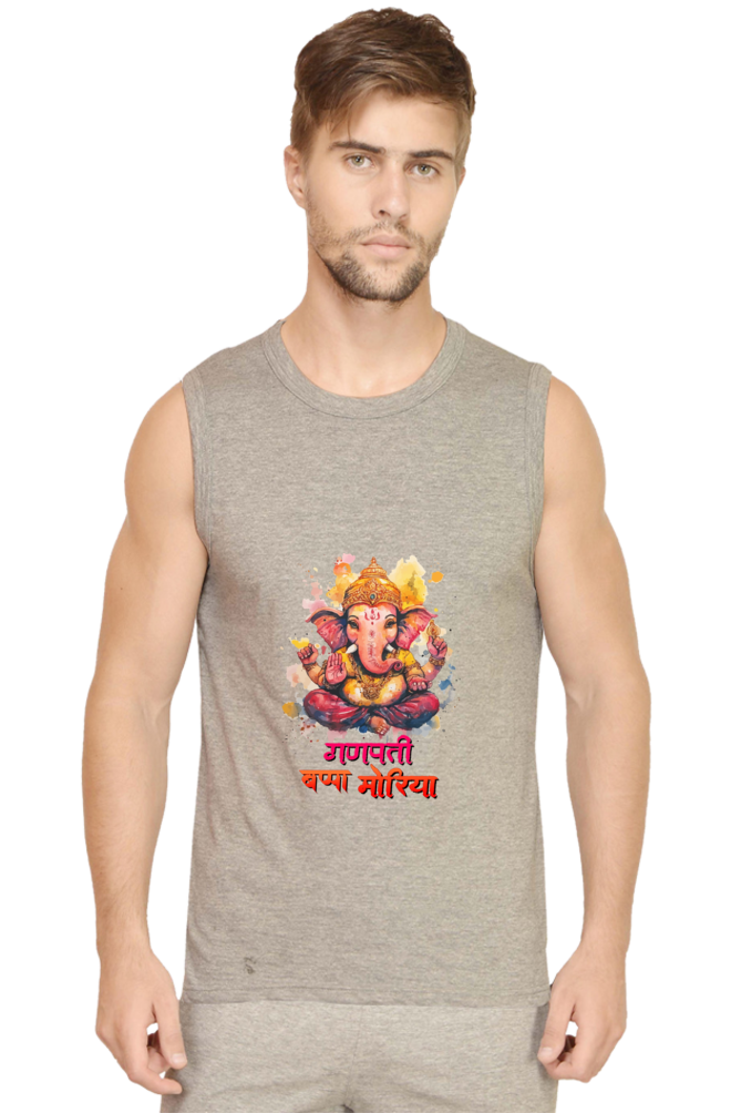 Ganesha Wisdom Round Neck Sleeveless T-Shirts for Men Vastrdhamm