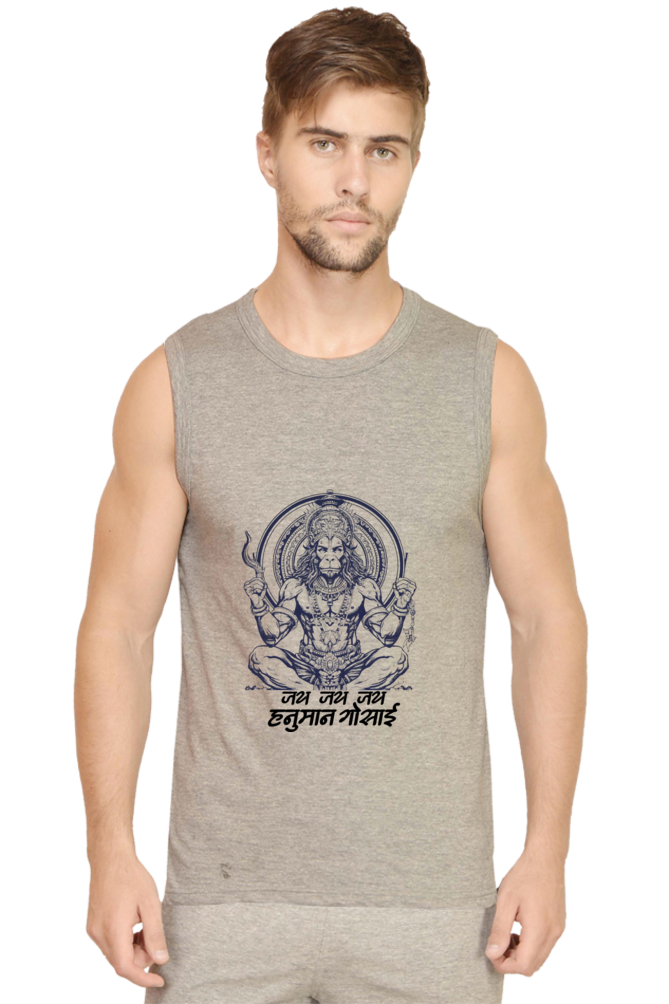 Hanuman Strength Round Neck Sleeveless T-Shirts for Men Vastrdhamm