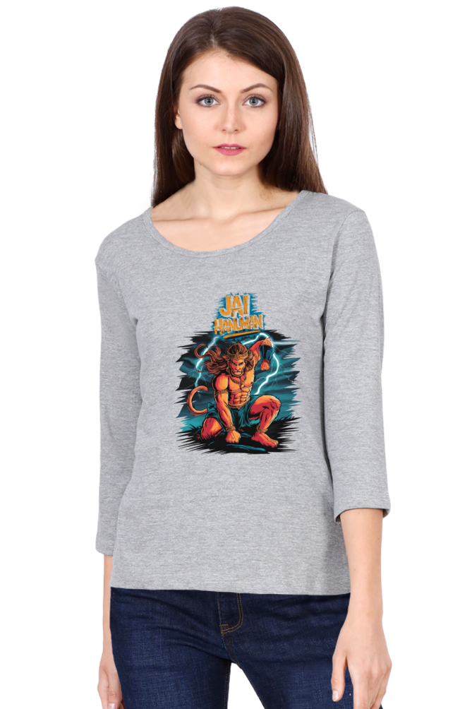 Hanuman Sacred MightRound Neck Full Sleeve T-Shirts for Women Vastrdhamm