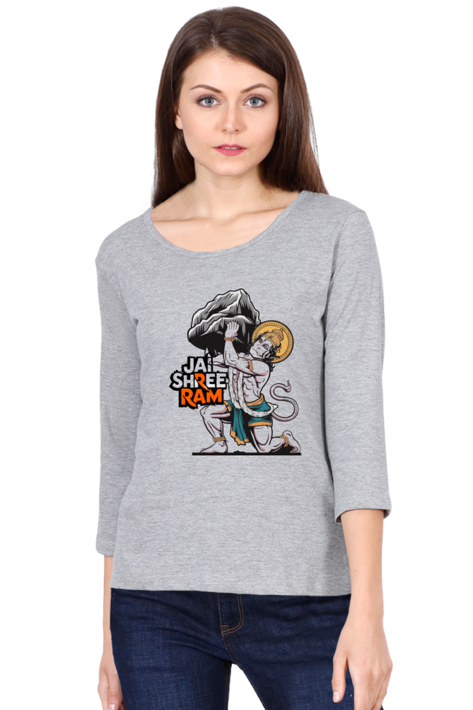 Hanuman Mighty DevoteeRound Neck Full Sleeve T-Shirts for Women Vastrdhamm