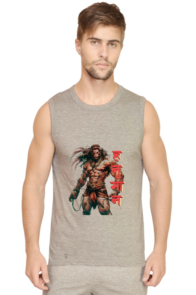 Hanuman Divine Energy Round Neck Sleeveless T-Shirts for Men Vastrdhamm