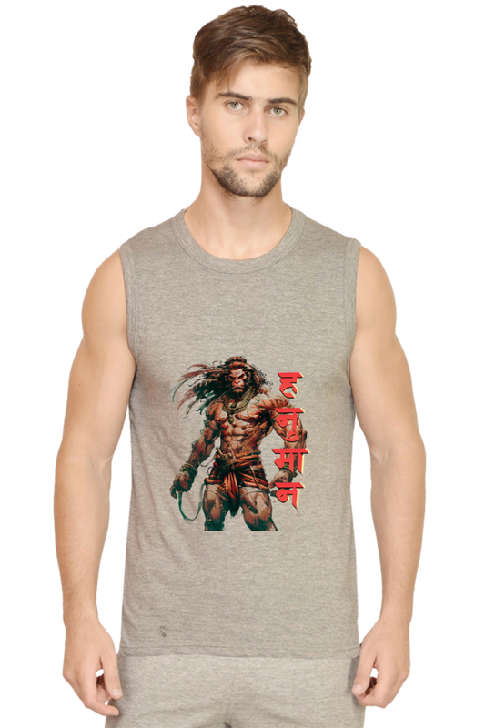 Hanuman Divine Energy Round Neck Sleeveless T-Shirts for Men Vastrdhamm