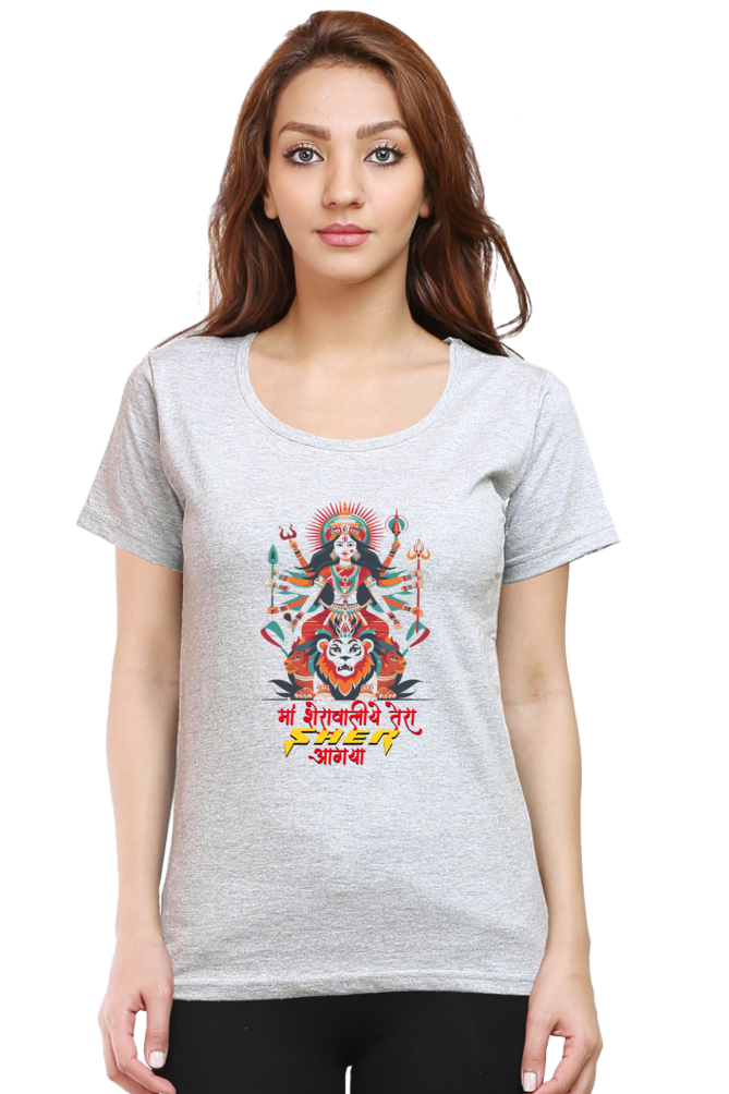 Maa Durga Warrior Round Neck Half Sleeve Classic T-Shirts for Women Vastrdhamm