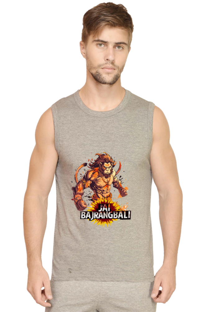 Hanuman Devotional Power Round Neck Sleeveless T-Shirts for Men Vastrdhamm