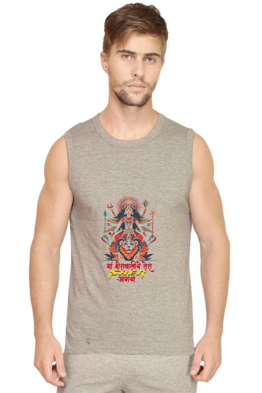 Maa Durga Warrior Round Neck Sleeveless T-Shirts for Men Vastrdhamm