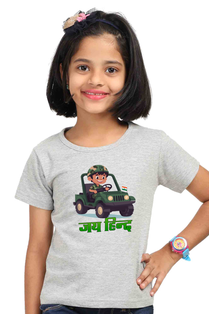 Jai Hind Round Neck Half Sleeve Classic T-Shirts for Girls Vastrdhamm