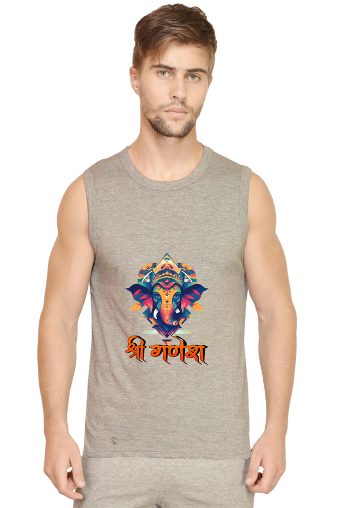 Jai Ganesha Protector Round Neck Sleeveless T-Shirts for Men Vastrdhamm