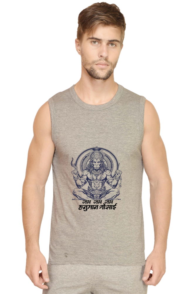 Hanuman Mighty Hero Round Neck Sleeveless T-Shirts for Men Vastrdhamm