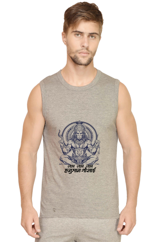 Hanuman Mighty Hero Round Neck Sleeveless T-Shirts for Men Vastrdhamm