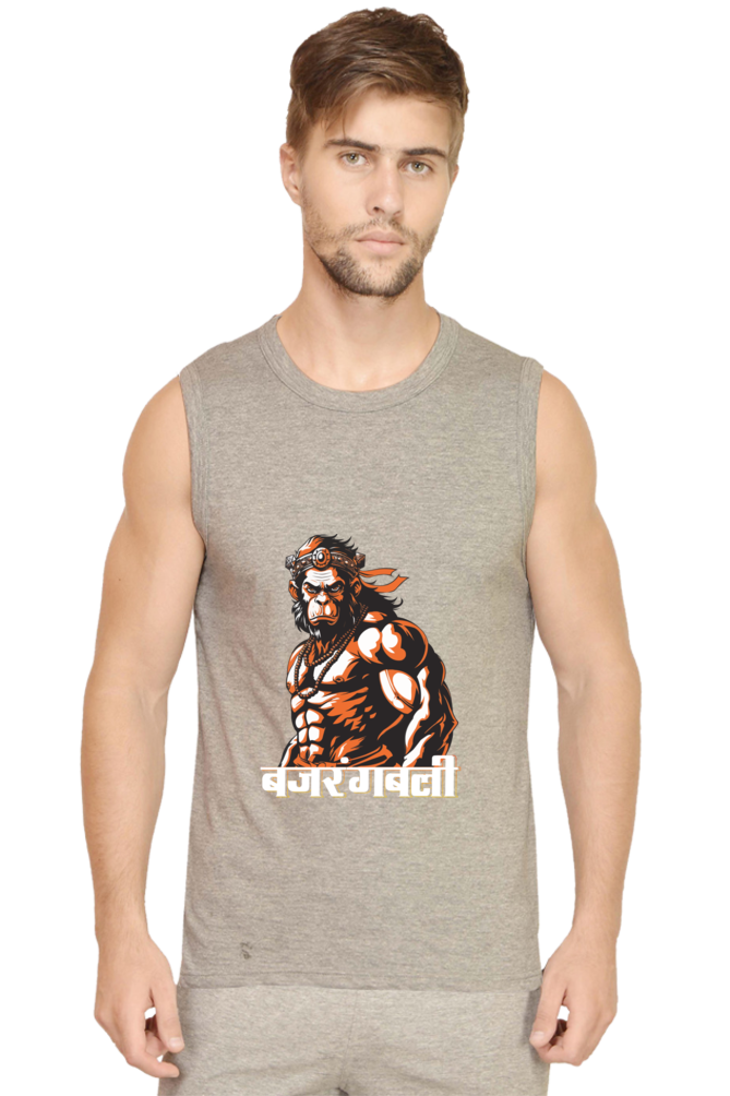 Hanuman Devotion Round Neck Sleeveless T-Shirts for Men Vastrdhamm