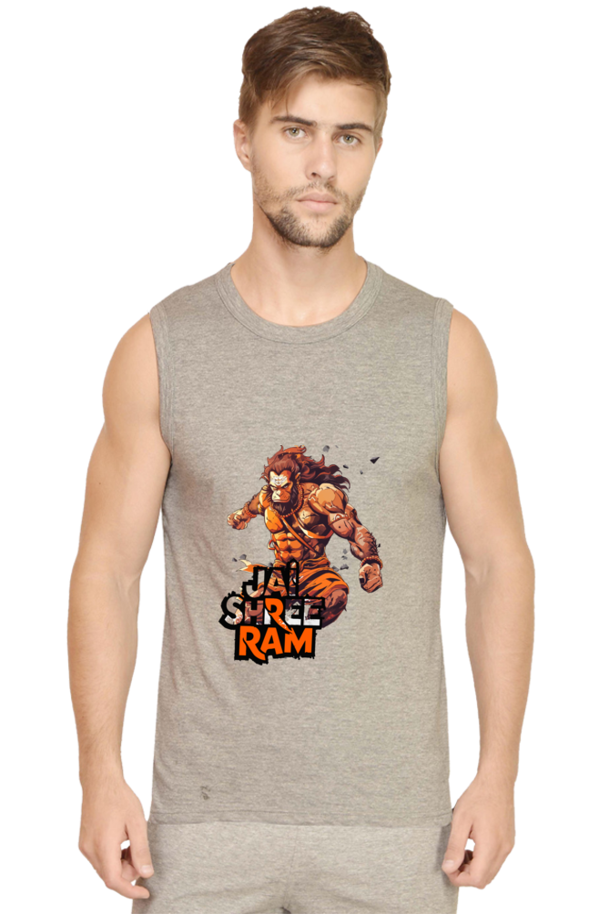 Hanuman Jai Shree Ram Round Neck Sleeveless T-Shirts for Men Vastrdhamm