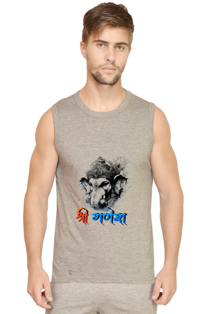 Ganesha Wisdom Round Neck Sleeveless T-Shirts for Men Vastrdhamm