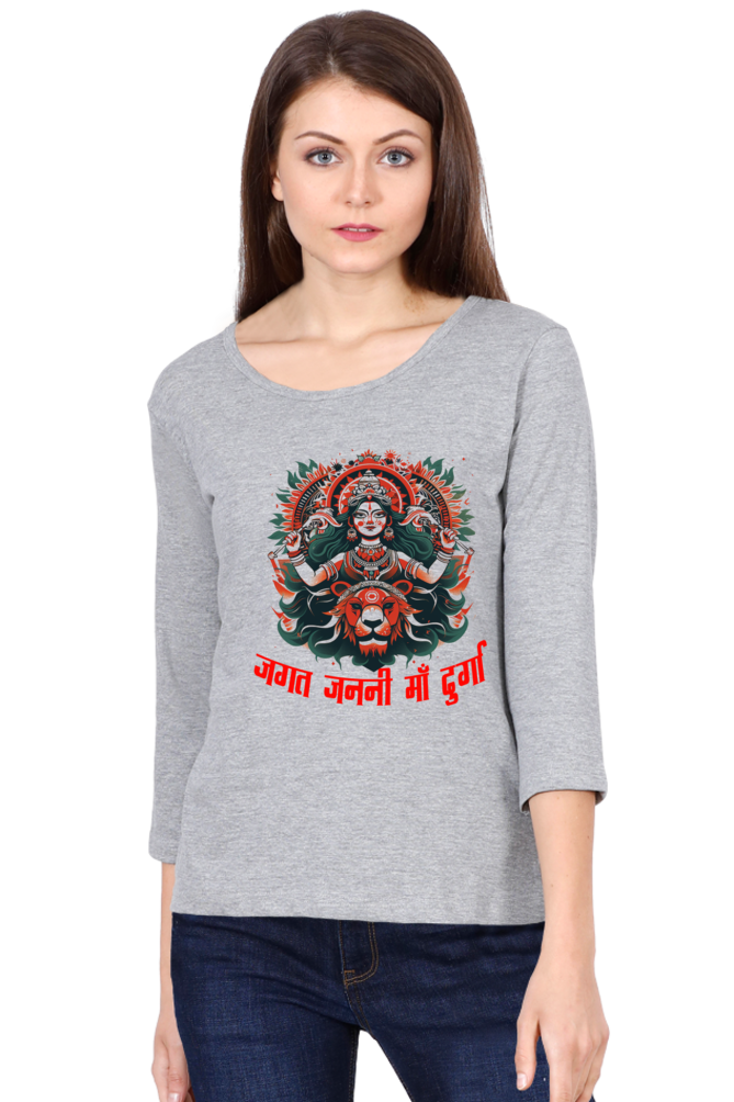 Durga BlessingsRound Neck Full Sleeve T-Shirts for Women Vastrdhamm